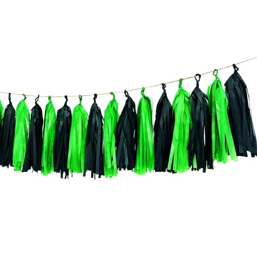 Image of Black Green Tassel Garland,Tissue Tassel Banner for Party Decorations,Pack of 20
