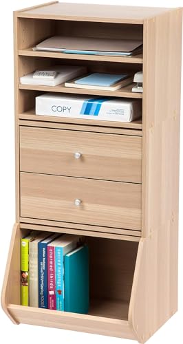 Image of IRIS USA 3-Shelves Modular Wood Stackable Storage Box, Easy Assembly, Customizable, DIY Bookcase, Stacking Storage Organizers, Cube Storage, Cubby Storage System, Home Office Closet, Light Brown