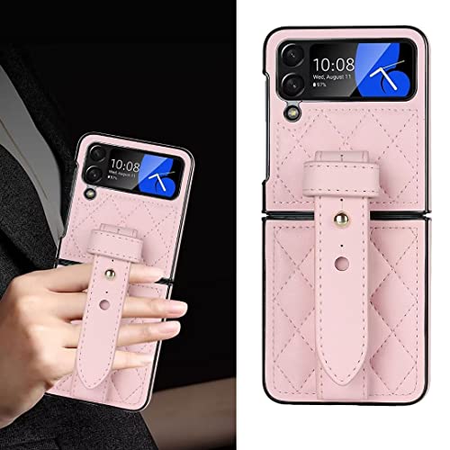 Cadeau idéal Samsung Galaxy Z Flip 4 coque en cuir rose originale avec sangle
