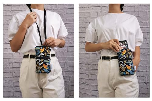 Image of Tainada Men Women Phone Neoprene Shockproof Zipper Sleeve Case Bag Pouch with Carabiner, Neck Lanyard, Belt Loop Holster for iPhone 17 /16 Pro Max, 16 Plus, Samsung S25, S24 (Birds Floral Navy Blue)