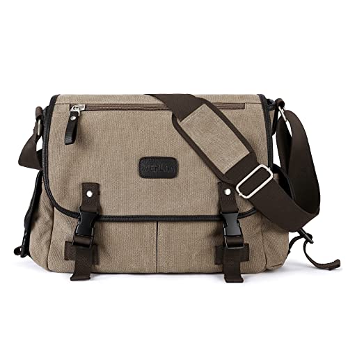 Messenger Bag for Men,Crossbody Bag for Women,Unisex Classic Military Canvas Shoulder Bag, Khaki