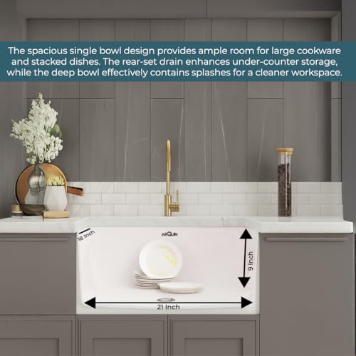 Image of ARQUIN Quartz Sink 21x18x9 Inch Rosa | Single Bowl Sink | Durable & Scratch-Resistant | Undermount /Topmount Including Coupling, Waste Pipe & Fruit Washing Basket