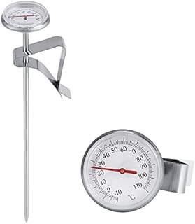 Milk Thermometer, 1.18in Dial Milk Frothing Coffee Thermometer Stainless Steel Instant Read Thermometer with Clip, -10~110, 7.6in Length, Coffee Frothing Accessories