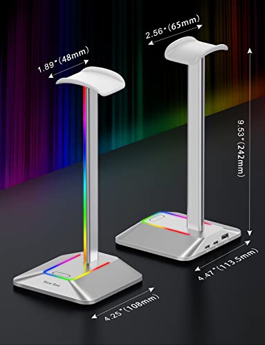 New Bee Rgb Headphone Stand With 1 Usb-C Charging Port And 1 Usb Charging Port, Desk Gaming Headset Holder With 7 Light Modes And Non-Slip Rubber Base Suitable For All Earphone Accessories (Silver) #TOP4
