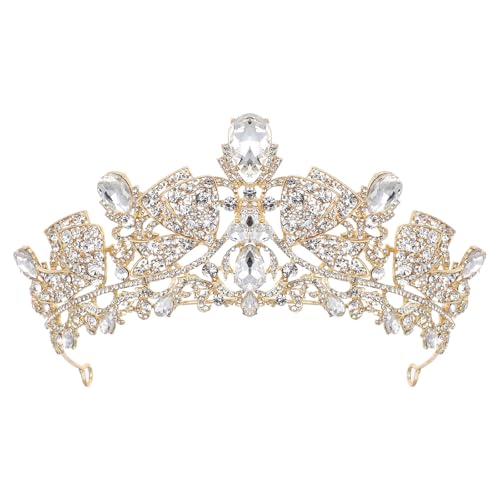 Tiara de boda para novia accesorio elegante de pedrería dorada