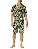 Schiesser Herren Pyjama Kurz Pyjamaset, blaugelb, 50