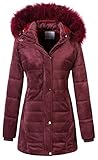 Chrisuno Woman Fashion Warm Winter Parkas Coat Outwear Long Jacket With Fur Trimmed Hood M Burgundy