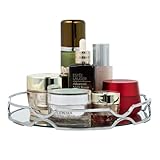 Mirror Glass Vanity Tray Round Cosmetic Decorative Tray for Kitchen Bathroom Living Room Desktop Home Storage for Christmas Valentine's Day Perfume Dresser Jewelry Trinket Organizer (Silver, 9.9 in)
