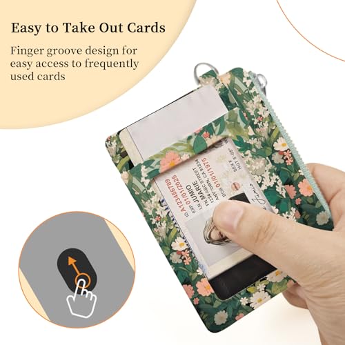 Image of Hancynir Black Cat Floral Slim Wallet Women Credit Card Holder, Small RFID | Zipper Pocket Wallet, Thin Travel Coin Purse, PU Leather, Minimalist Card Case, 6 Card Slots, ID Window, Ladies Women Gifts