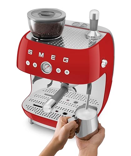 Smeg EGF03 Semi-Automatic Espresso Machine with Built-In Grinder, Dual Thermoblock, 50’s Retro Style – Red (120 V) - Image 7