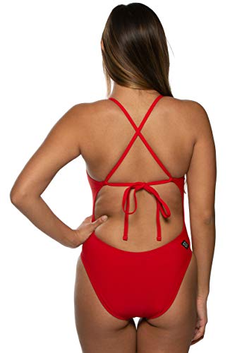 Image of JOLYN Jackson 4 Tie Back Women's Athletic One Piece Swimsuit for Competitive Swimming, Lifeguarding, Medium-Full Coverage