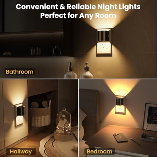 Image of Night Lights Plug into Wall, LED Night Light 2 Pack | Soft Glow Dusk to Dawn Sensor, 3-Level Dimmable Nightlight, Up & Down Lighting Night Lights for Bedroom, Bathroom, Hallway