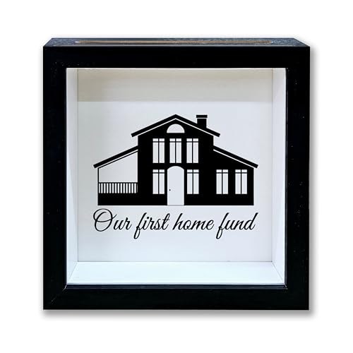 New Home Fund Shadow Box Frame, Honeymoon Fund Box with Slot, Our First Home Themed House Fund Saving Box, Adventure Archive Box Gifts for Couple Newlyweds, Decorative Wooden Money Savings -16