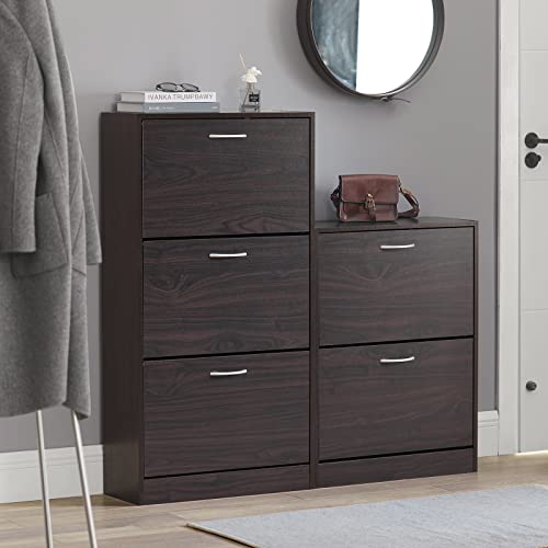 Haotian Fsr110-K-Br, Brown Shoe Cabinet With 2 Flip-Drawers, Freestanding Shoe Rack, Shoe Organiazer #TOP6
