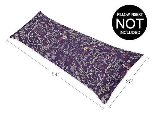 Image of Sweet Jojo Designs Boho Wildflower Vintage Floral Girl Body Pillow Cover Case Decorative Accent Long Couch Kids Bed Pregnancy Pillowcase 54x20 Purple Teal Botanical Garden Flower Bohemian Farmhouse