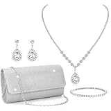 FEYIR Clutch Purse Jewelry Set for Women Evening Bags Silver Gold Rhinestone Crystal Necklace Earrings Bracelet Set Formal Wedding Bridal Accessories Jewelry for Prom