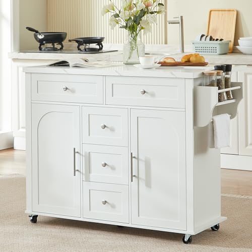 ONBRILL 47" Kitchen Island with 2 Storage Cabinets & 5