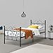 [en.casa] Cama de Metal Estable Apolda 90 x 200 cm Cama Simple Cama Individual Somier Reposacabezas y Reposapiés Decorativos Negro Mate
