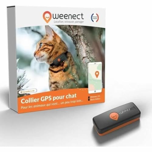 Rastreador GPS para Gatos - Weenect XS (Black Edition 2023) | Seguimiento GPS en Tiempo Real | El Modelo más pequeño del Mercado | Funciona con suscripción | Garantía de por Vida