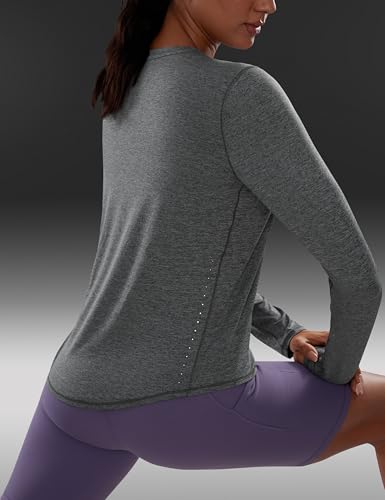 Image of CRZ YOGA Lightweight Crewneck Long Sleeve Top | Workout, Moisture Wicking, Classic Fit, Hip Length, Reflective Spots, Shirts for Women