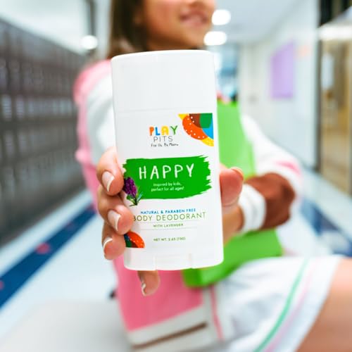 PLAY PITS - Kids Deodorant for Girls & Boys - Natural - Aluminum-Salt Free - Safe for Sensitive Skin - HAPPY is Infused w/Lavender Essential Oils - Non-Toxic & Paraben Free - 2.65oz - 2pk