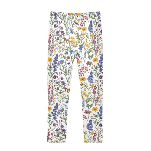 Girls Leggings Colorful Herbs Wild Flower Soft Toddler Leggings for Girls Kids Pants Size 4T-10T