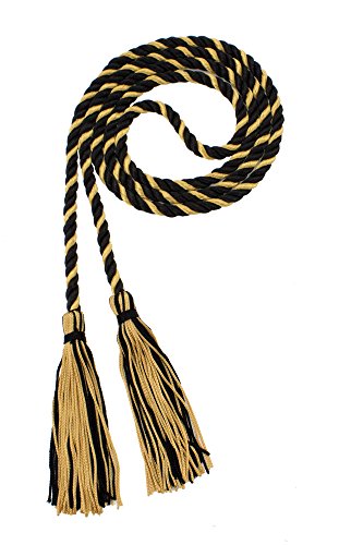 Image of Graduation Honor Cord - Black /Oriental Gold - Every School Color Available - Made in USA