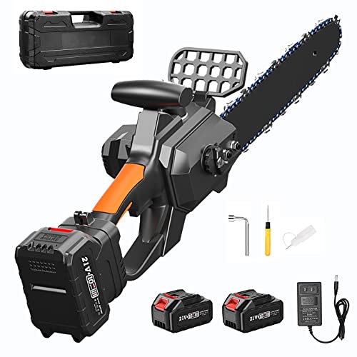 KUAMOO 充電式チェーンソー 電動チェーンソー 小型チェンソー ミニチェーンソー 10インチチェーンソー コードレス 強力 片手 軽量 給油機能付き バッテリー２個セット ケース付 園芸設備 木材切断 枝打ち 伐採 道具 日本語取扱説明書付き