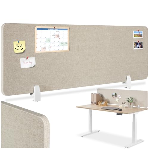 tectake® Schreibtisch Trennwand, Akustik Polster, Tischtrennwand, Sichtschutz Schreibtisch, Schallschutz Büro, Schule oder Home Office, Pinnwand, einfache Montage ohne Bohren, 160 x 40 cm - beige