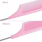 3 Packs Rat Tail Comb Steel Pin Rat Tail Carbon Fiber Heat Resistant Teasing Combs with Stainless Steel Pintail (Pink) - Image 4