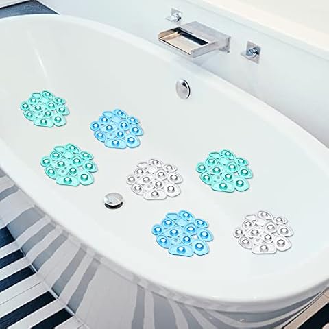 Riakrum 12 Counts Pebble Bath Treads Bathtub Non Slip Stickers Pebble Bath Mat Non Slip Bath Tub and Shower Mat with Suction Cups, Machine Washable (Green, Blue, Transparent) Cover