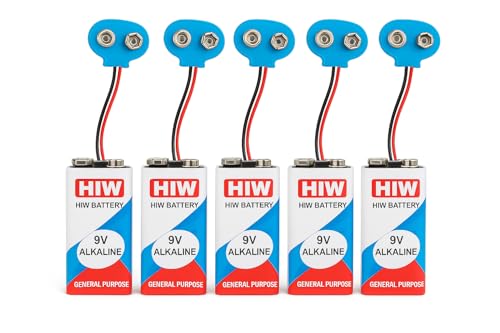 Image of 9V Battery (Pack of 5) with Connector | Long-Lasting Power for Multimeters, Toys, Remote Controls, Smoke Detectors & School Science Projects | Leak-Proof Heavy Duty Batteries