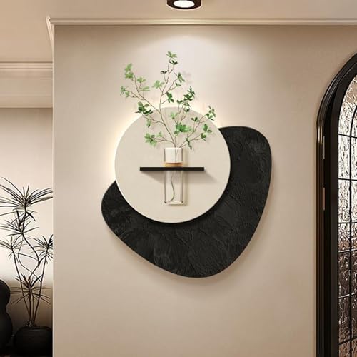 Creative 3D Wall Art Sandstone Decor with LED Light,Plug-in Powe Sculpture Decorative Painting with Vase,Natural Texture,Modern Wall Painting for Entryway,Hallway(B,60 * 60cm/23.6 * 23.6in)