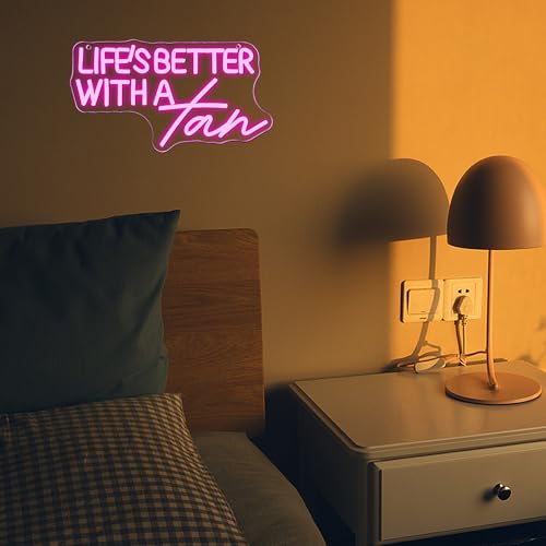 Image of Allball Life'S Better With A Tan Neon Sign, USB Powered Dimmable LED Neon Light, for Summer Tanning Home Room Wall Decor Tropical Vacation Decor, Office Or Gift for Summer Lovers(14.1 * 7.8 In)