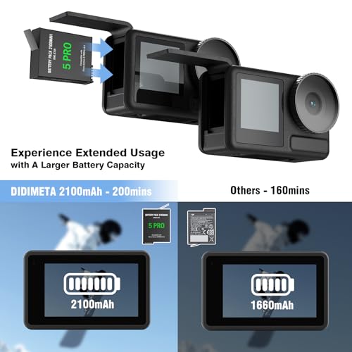 Image of Action 5 Pro 4 3 Replacement Battery with 2 Charger Hub, 2100mAh Rechargeable Battery Compatible with DJI Osmo Action 5 Pro 3 /4(White, 2 Pack Batteries)