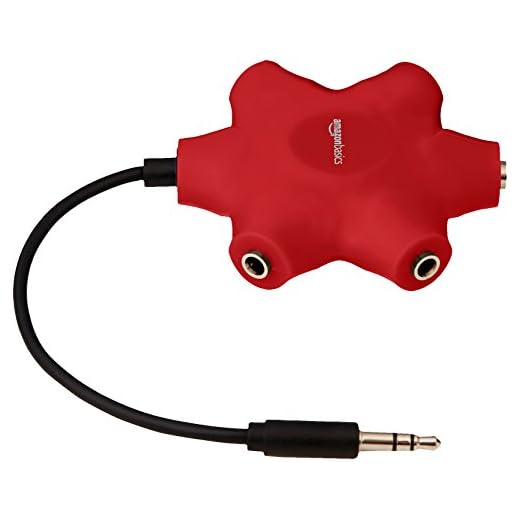 AmazonBasics - Divisor de 5 salidas para múltiples auriculares, Rojo