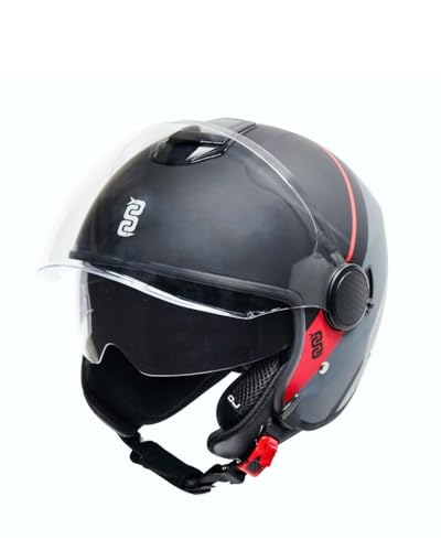 Casco de moto y scooter OJ Viaje gris y rojo en talla L