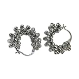 Pendientes colgantes de aro de moda con textura de cuentas de racimo, cierre de aro con bisagras y aproximadamente 4 x 3 cm, para fiestas, cuentas redondas con bisagras, par de joyas metálicas para