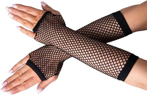 Adult's Long Black Fishnet Gloves Costume Accessory