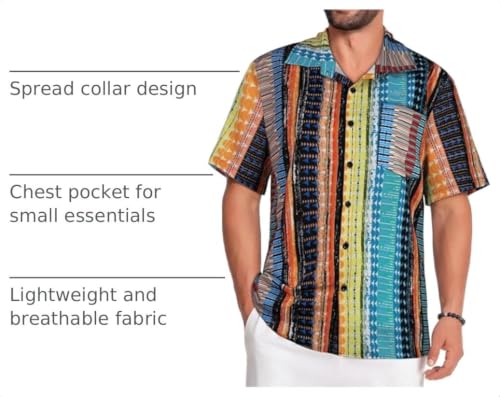Image of Men Hawaiian Shirt Short Sleeve Summer Beach Button Down Shirts with Pocket