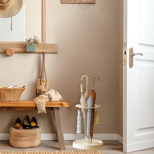 Rack Round Umbrella Stand Rack - Organizador De Entrada De Acero, Soporte De Almacenamiento A Prueba De Óxido | 4 Bandeja De Receptores De Agua De Lluvia, Metal Moderno Con Diseño De Drenaje Sin Esfue - imagen 3