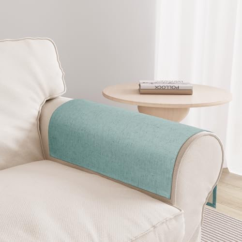Joywell Armrest Covers Set of 2 - Textured Linen Blended, Pet-Proof Easy Fit Sofa Arm Protectors for Living Room, Recliner, Loveseat, Flat Edge Design Fits Lazy Boy, Armchair, Couch (Light Blue)