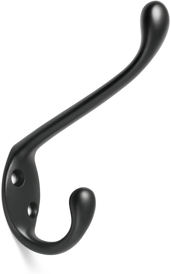 ANGSTROM 20-Pack Double Coat and Hat Hook, Wall Mounted with Screws (Matte Black)