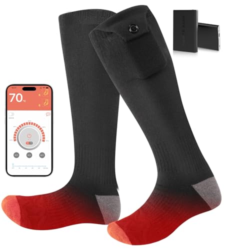 AGGOZ 電熱靴下 6000mAhバッテリー2個付 アプリで温度制御 発熱ソックス 速暖 35～70℃無段階温度調節 バッテリー式暖房靴下 高伸縮性 加熱ソックス 寒さ対策 足元ヒーター 登山/釣り/サイクリング/スキー用 ソックス 男女兼用