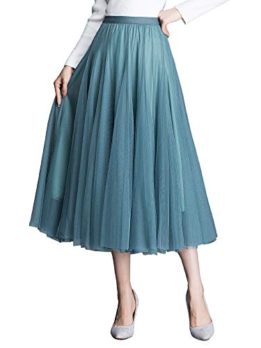 Damen Tüllrock Midi Faltenrock 78cm Länge Hoher Bund Schick Rock...