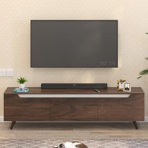 BLUEWUD Blesky Engineering Wood Floor Standing TV Entertainment Unit Set Top Box Stand/TV Cabinet Panel with Shelves for Books & Décor Display Unit, Ideal for 75” (Brown Maple) 3 41vsTnVUpXL
