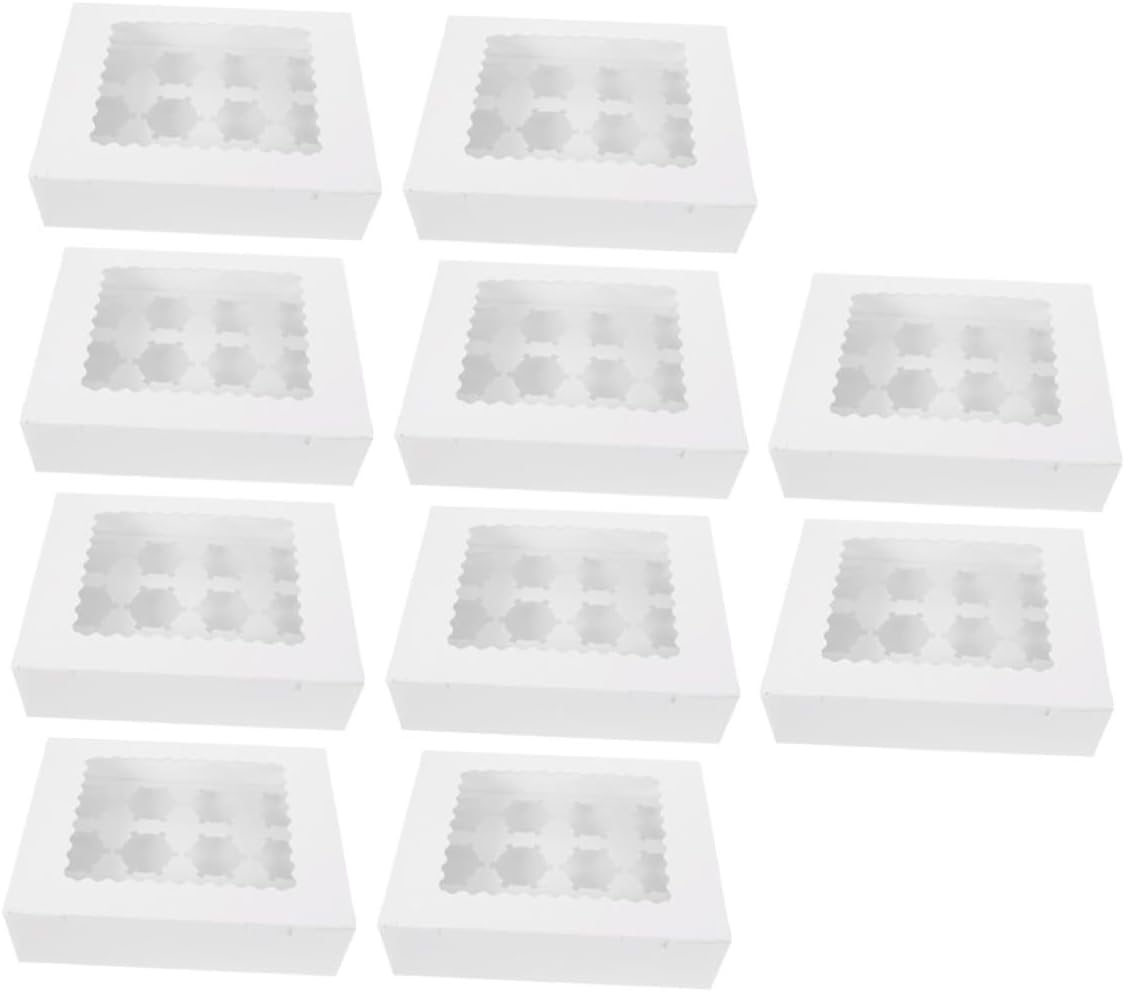 ibasenice Window Design Muffin Cake Box and Egg Tart Paper Packaging, 10pcs White Cardboard Bakery Boxes for Cupcake Storage and Mousse Packing, Food-grade Paper for Baking and Takeout