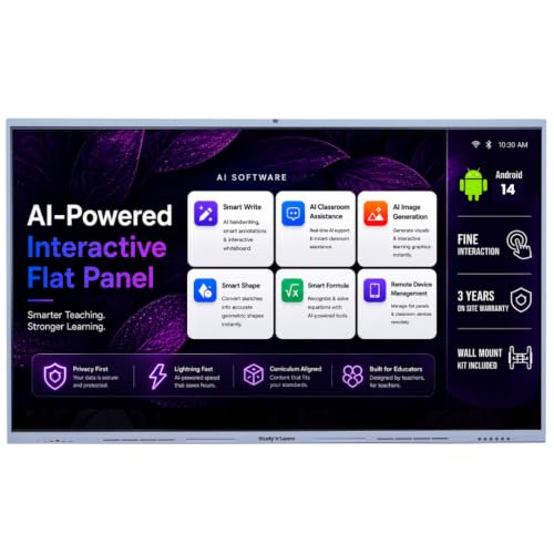 Image of Studynlearn EDLA 86 Inch AI Ultra 4KHD Interactive Flat Panel with 48MP Camera & Mic, Android14.0 Multitouch Screen Display 8GB RAM 128GB ROM 20W-2 Speaker|USB, VGA, Display Ports |K12 Digital Content