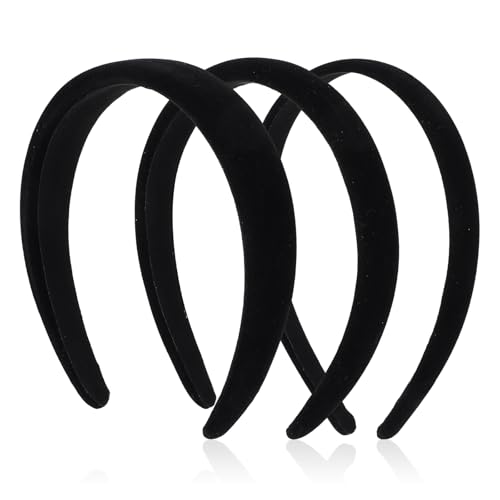 Tyqour 3 diademas acolchadas de terciopelo negro, esponja ancha, cómoda, vintage, gruesa, antideslizante, accesorios para el cabello para mujer