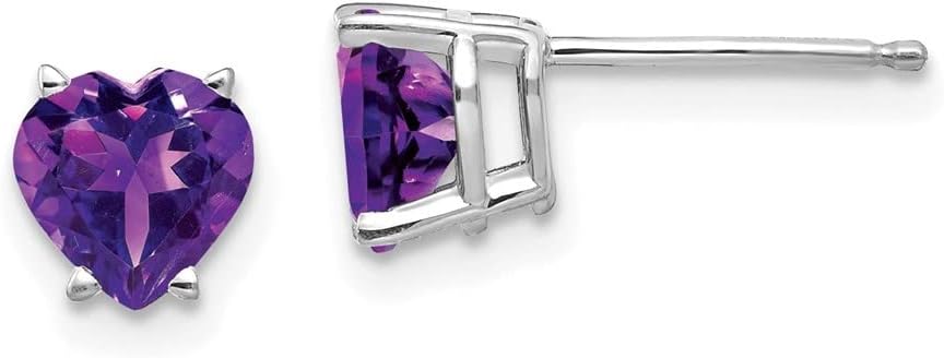 Diamond2Deal 14k White Gold 6mm Heart Amethyst Stud Earrings (L- 0.28 in, W- 0.24 in)